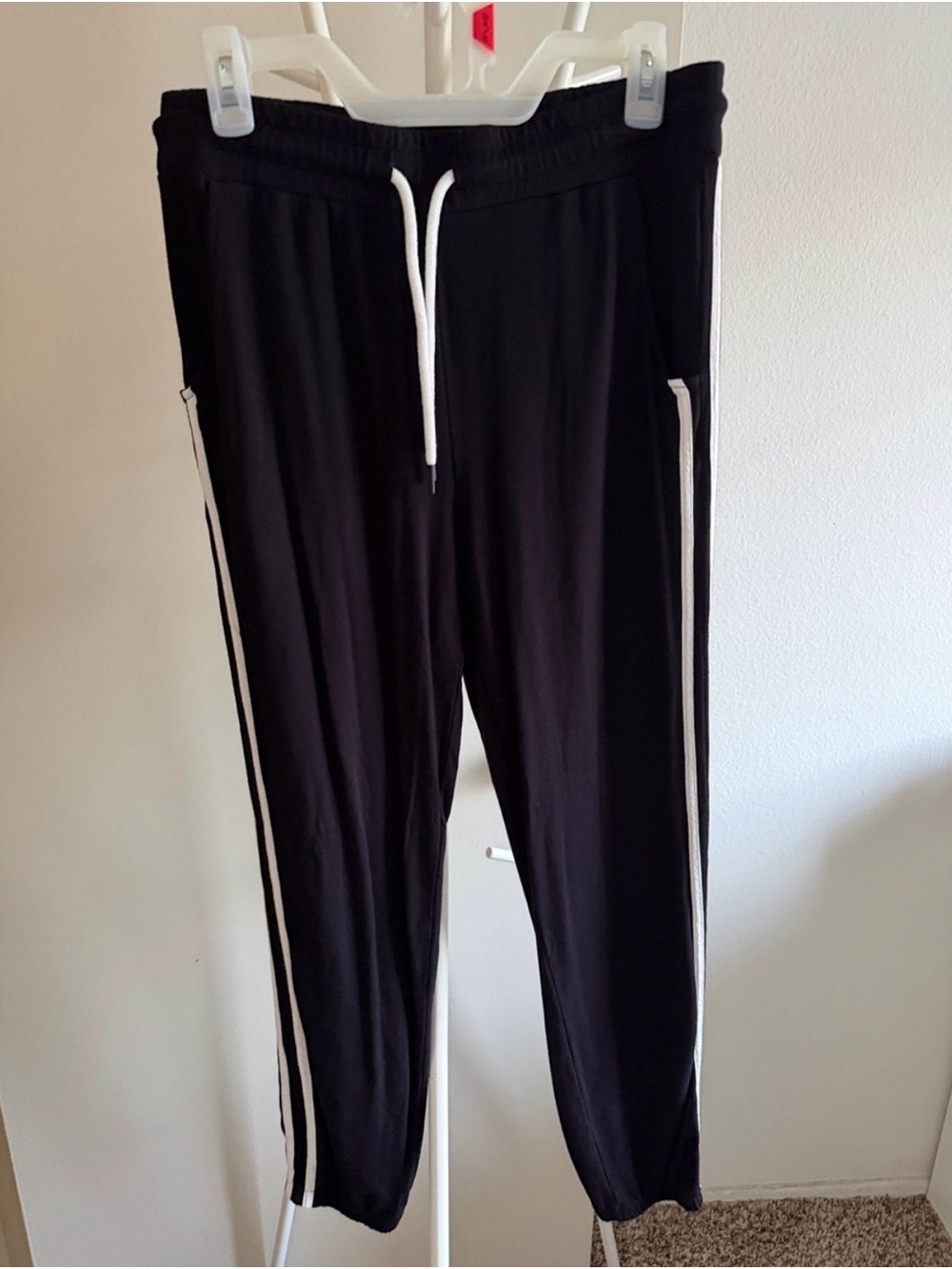 Black Men's Track Pants with White Stripe - Casual Athletic Fit